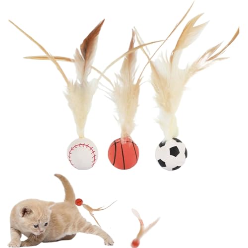 AiQiMinHao interaktives katzenspielzeugball mit Federn, Cat Buncing Ball, 2025 Neu interaktives katzenspielzeug, Katzenspielzeug Ball, Katzen-Trainingsbälle, Für Bewegung, Spiel und Training (3 pcs) von AiQiMinHao