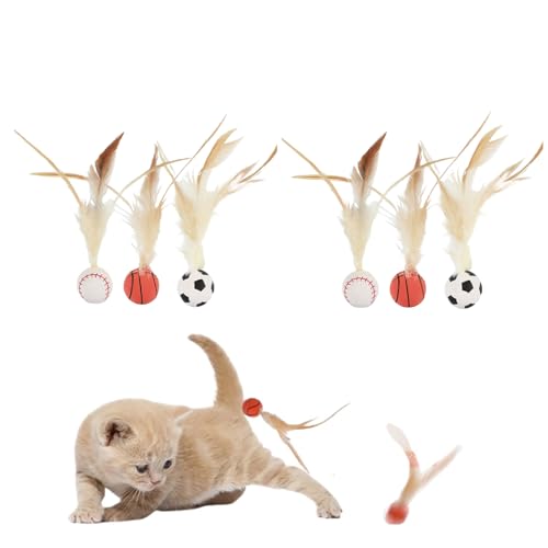 AiQiMinHao interaktives katzenspielzeugball mit Federn, Cat Buncing Ball, 2025 Neu interaktives katzenspielzeug, Katzenspielzeug Ball, Katzen-Trainingsbälle, Für Bewegung, Spiel und Training (6 pcs) von AiQiMinHao