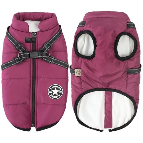 Aiboria Hundejacken für den Hundemantel Winter Winddicht Wasserdicht Skifahren Hundeweste Fleece Warme Hunde Jacke Mit Brustgurt Gurt Violett 3XL von Aiboria