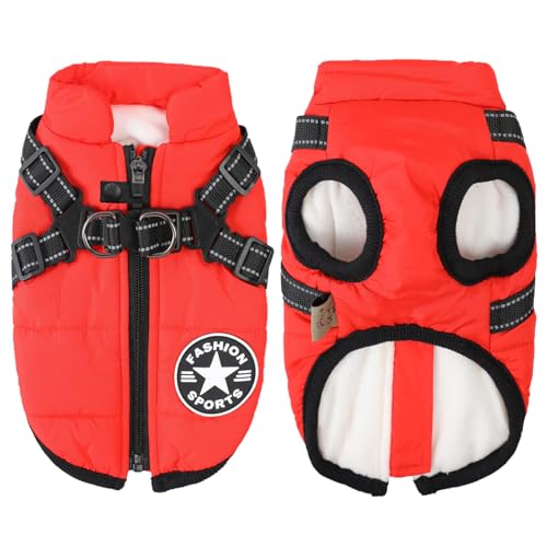 Hundejacken für den Winter Winddicht Wasserdicht 2 in 1 Outfit Kaltwettermantel Hundewestengeschirr Welpen Winter Warme Jacke Kleines Rot XL von Aiboria