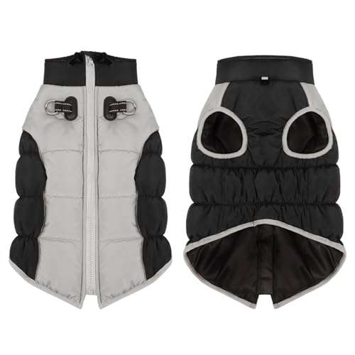 Aiboria Hundejacke Winterweste Hundemantel Jacken Hundepullover Haustier Skifahren Winddicht Wasserdicht Ärmellose Mit Brustgurt Gurt Schwarz 5XL von Aiboria