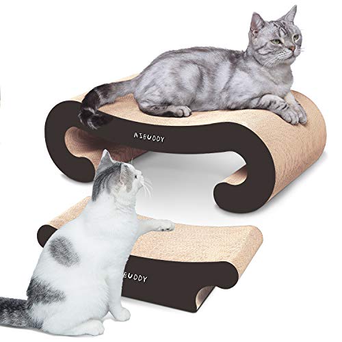 Aibuddy Katzenkratzer, 2 in 1 Katzenkratzbaum Bett Lounge Kratzpsäulen für Katzen mit Katzenminze, robuster Karton & Konstruktion (55 x 22 x 19 cm; 44 x 22 x 13,5 cm) von Aibuddy