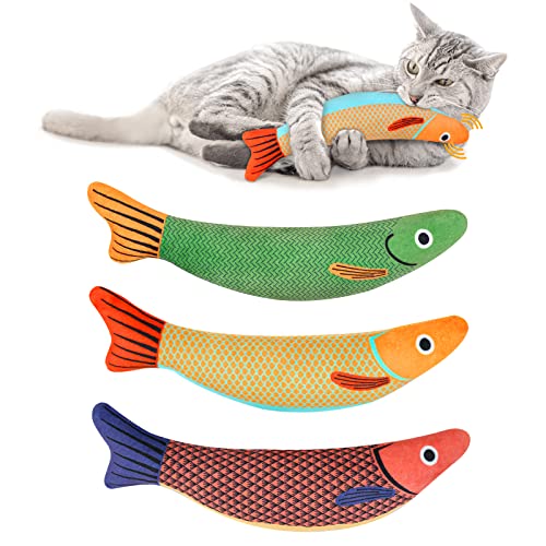 Aibuddy Spielzeug mit Katzenminze, 3 Stück Fische Simulation Waschbares Katzen Spielzeug, Plüsch Katzenspielzeug mit Glocke im Inneren, Plüsch-Cartoon-Kätzchen, Zahnen, Interactive Cat Toy von Aibuddy