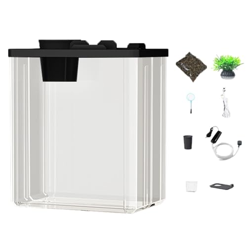 Aibyks Acryl-Aquarium,Acryl-Aquarium - Kleines Aquarium mit Luftpumpe und Atmosphärenlicht - Moderner kompakter Tank mit künstlichen Blumen für Betta-Fische, Garnelen von Aibyks