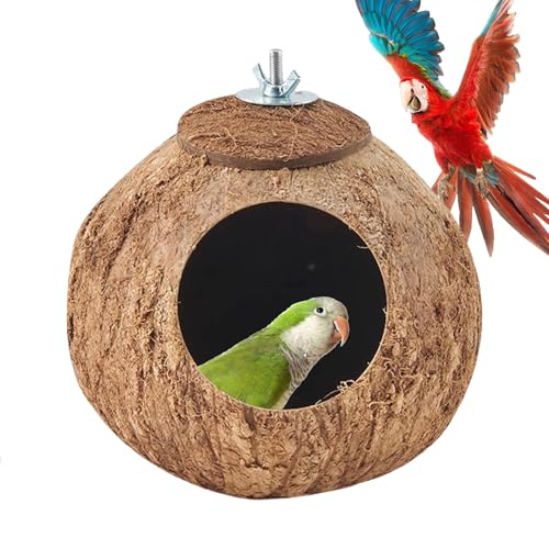 Aibyks Coco Husk Bird Hut, Coco Bird Nest für Käfig | Natural Coco Shell Rasting House für Vögel,Lovebirds Habitat Decor Indoor Outdoor Pet Breeding Hut für Gentoo, Wellenloser von Aibyks