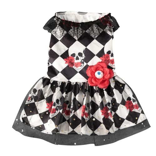 Aibyks Halloween-Kleid für Hunde,Hunde-Halloween-Rock - Spitzenröcke mit Totenkopfmuster und Augenblume - Cosplay-Kostüm für kleine und mittlere Rassen, Verkleidungszubehör für Cosplay-Halloween von Aibyks