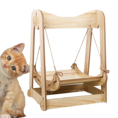 Aibyks Katzenhängematte aus Holz, Hängemattenschaukel aus Holz für Katzen,Platzsparendes Kätzchenbett - Katzen-Hängemattenbett für Katzen im Innenbereich, Katzenstuhl, Schaukelbett, Haustiermöbel für von Aibyks