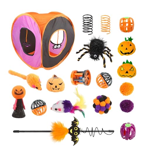 Aibyks Kitten Starter Kit Bundle, Interaktives Katzenspielzeug | Interaktives Katzenspieltunnel-Spielzeugset - Halloween faltbares Katzenwürfel-Tunnelspielzeug, interaktives Spielzeugset, von Aibyks