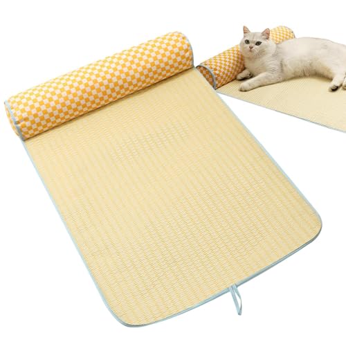 Aibyks Kühlmatte für Hunde,Hundekühlmatte - Cooles Pet Pad Hundebett,Schlafunterlage mit Kissen, Kühlunterlage für Hunde, waschbare Kühlmatte, atmungsaktive Katzenbettmatte für drinnen und draußen von Aibyks