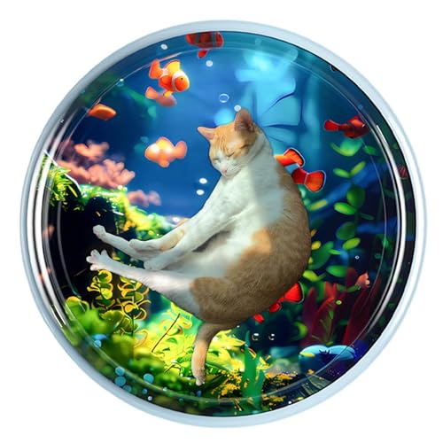 Aibyks Wasser-Sensormatte für Katzen, Wasserspielmatte für Katzen - Verdicktes Wassersensor-Pad,Sensorische Wasserspielmatte mit Fisch – Wassersensor-Spielmatte für Cooles, Komfortables Spielen von Aibyks