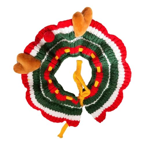 Aibyks Weihnachts-Hundehalsband, gestricktes Haustierhalsband - Weihnachts-Welpenhalsband mit Elchgeweih-Design,Winter Festival Welpen Strickkragen, Kätzchen Wärmer Schal für große Katze von Aibyks