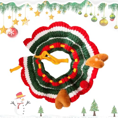 Aibyks Weihnachtshalsbänder für Hunde, Winter-Hundehalsband, Gestricktes Haustier-Weihnachtshalsband mit Elchgeweih-Design, Winter Festival Welpen Strickkragen, Kätzchen Wärmer Schal für große Katze von Aibyks