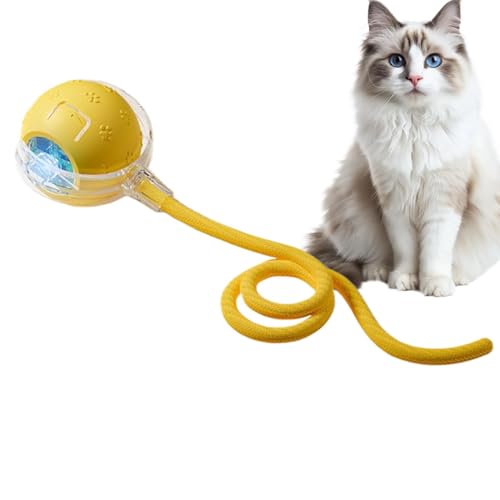 Interaktiver Katzenball – Aktiver Rollball Mit Schwanz Für Hunde | 3 Modi Automatische Schnell Rollende Interaktive Katzenspielzeugbälle | Chirping & Motion Cat Teaser Ball Für Katzen Und Hunde (Gelb) von Aibyks