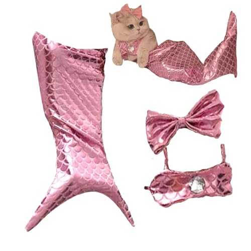 Katzen-Meerjungfrau-Kostüm – Süße Katzen-Meerjungfrauenschwanz-Kleidung | Lustiges Katzen-Pailletten-Meerjungfrauenkleid Halloween-Kostüme | Creative Cat Mermaid Dress Up Partyzubehör, Pink (L) von Aibyks