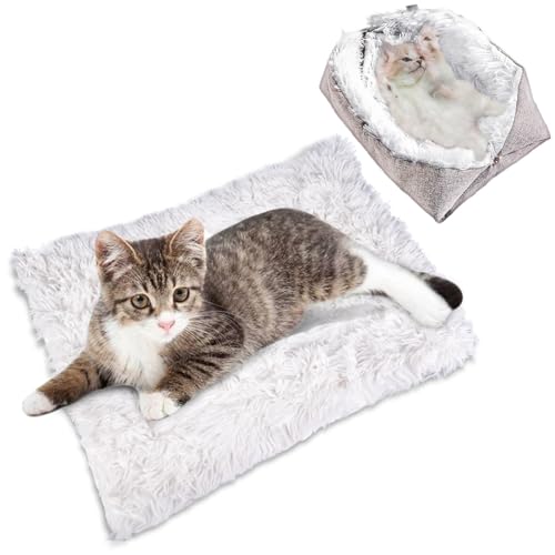 Aicharynic Katzenbett Flauschig, 2 in 1 Plüsch Weich Katzenkissen 60x52cm Katzendecke Für Katzen Cat Bed für Katze Kleine Hunde, Waschbar Katzenkissen Katze Schlafen Bett von Aicharynic