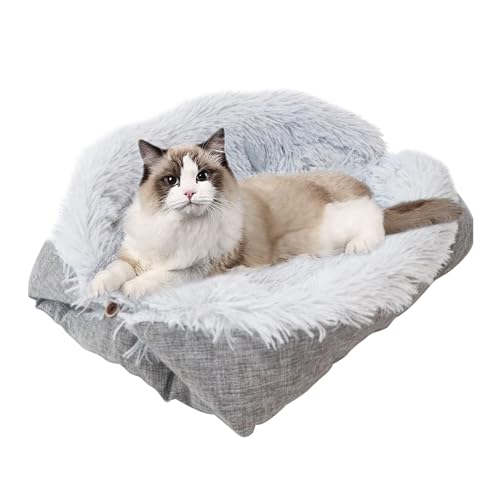 Aicharynic Katzenbett Flauschig, Katzendecke für Katzen, 2 in 1 Katzen Schlafplatz Katzensofa Katzenbett Plüsch Weich für Katze Kleine Hunde, Waschbar Katzenkissen Katze Schlafen Bett (60x50cm) von Aicharynic