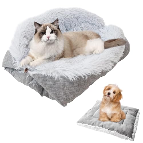 Aicharynic Katzenbett Flauschig, Katzendecke für Katzen, 2 in 1 Katzen Schlafplatz Katzensofa Katzenbett Plüsch Weich für Katze Kleine Hunde, Waschbar Katzenkissen Katze Schlafen Bett (60x50cm) von Aicharynic