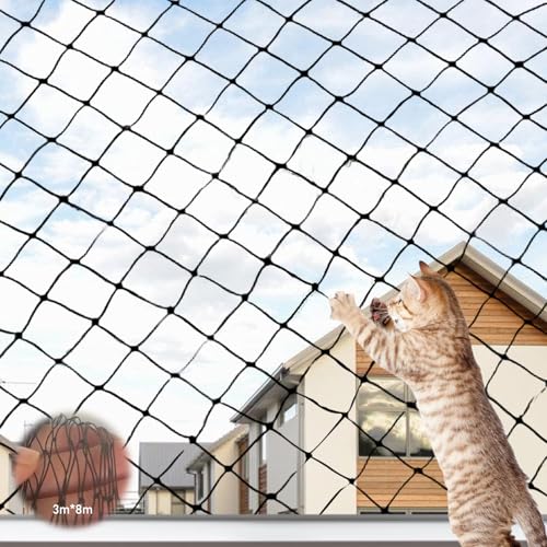 Aicharynic Katzennetz für Balkon, 3 x 8 m Katzenschutznetz Balkonnetz für Katzen 2.5×2.5cm Maschengröße Katzennetz Balkon Ohne Bohren Katzennetz Fenster Geeignet für Balkone Treppen Fenster Terrassen von Aicharynic