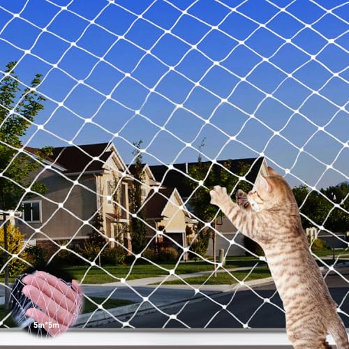 Aicharynic Katzennetz für Balkon, 5 x 5 m Katzenschutznetz Balkonnetz für Katzen 2.5×2.5cm Maschengröße Katzennetz Balkon Ohne Bohren Katzennetz Fenster Geeignet für Balkone Treppen Fenster Terrassen von Aicharynic