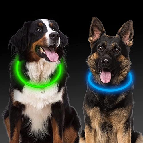 Aicharynic Leuchthalsband Hund, 2 Stück LED Hunde Halsbänder USB Wiederaufladbare Wasserdicht LED Hundehalsband 3 Blinkende Lichter Längenverstellbarer Haustier Sicherheit Halsband Hunde von Aicharynic