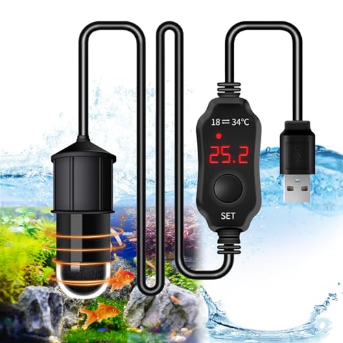 Aquarium Heizung, 10W 5V 2A Mini Aquarium Heizer mit LED-Anzeige, USB Aquarium Heizstab mit Temperatur Controller für 4L Aquarien, Aquarium-Warmwasserbereiter für Fischtanks und Aquarium von Aicharynic