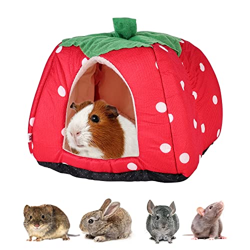 Kleintier-Winterhaus, Meerschweinchen Höhle Waschbar Kaninchen Kuschelhöhle Kuschelig Kleintierbette Multifunktionales Erdbeeren Haustier Plüsch Haus für Zwergkaninchen Chinchilla Hamster Igel von Aicharynic