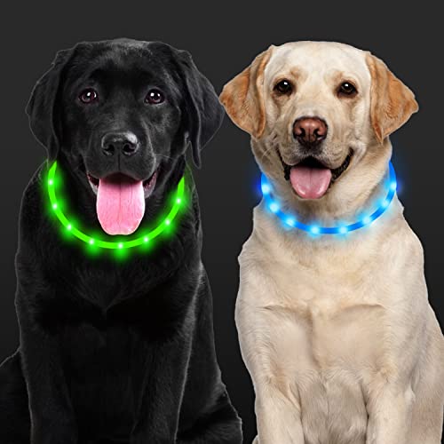 Leuchthalsband Hund, Aicharynic 2 Stück LED Hunde Halsbänder USB Wiederaufladbare Wasserdicht Längenverstellbarer LED Hundehalsband 3 Blinkende Lichter Haustier Sicherheit Halsband für Hunde Katzen von Aicharynic