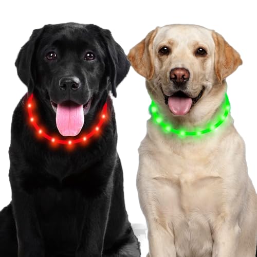 Leuchthalsband Hund, Aicharynic 2 Stück LED Hunde Halsbänder USB Wiederaufladbare Wasserdicht Längenverstellbarer LED Hundehalsband 3 Blinkende Lichter Haustier Sicherheit Halsband für Hunde Katzen von Aicharynic