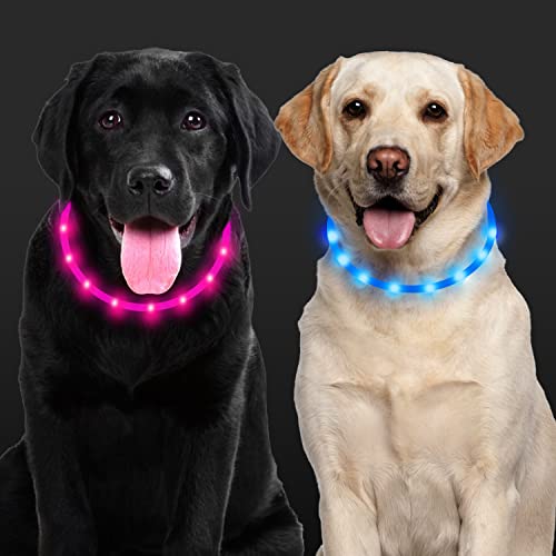 Leuchthalsband Hund, Aicharynic 2 Stück LED Hunde Halsbänder USB Wiederaufladbare Wasserdicht Längenverstellbarer LED Hundehalsband 3 Blinkende Lichter Haustier Sicherheit Halsband für Hunde Katzen von Aicharynic