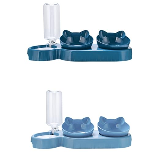 3-in-1 Katze Futternapf und Wassernapf Set, Katzennapf 3er Set, Doppel-Katzennäpfe mit Wasserspender für Haustiere, Futternapf und Wassernapf für Katzen und Kleine Hunde - 2 Set, A von AidSci