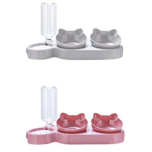 3-in-1 Katze Futternapf und Wassernapf Set, Katzennapf 3er Set, Doppel-Katzennäpfe mit Wasserspender für Haustiere, Futternapf und Wassernapf für Katzen und Kleine Hunde - 2 Set, B von AidSci