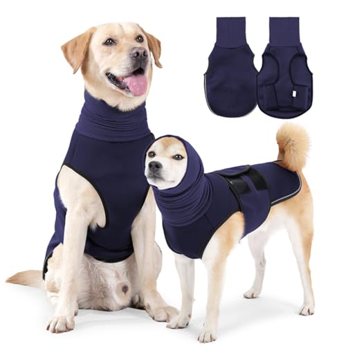 Hundemantel mit beruhigender Kapuze und Ohrenschutz Anti Stress Weste Hund Beruhigungsweste Hund Rollkragen Angst Beruhigungsjacke für Hunde Calmingshirt mit reflektierenden Streifen -Blau, L von AidSci