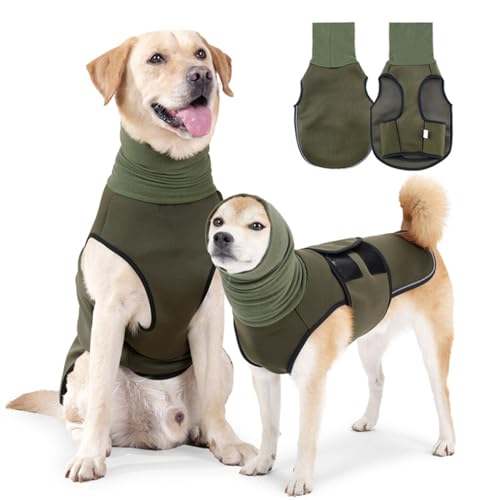 Hundemantel mit beruhigender Kapuze und Ohrenschutz Anti Stress Weste Hund Beruhigungsweste Hund Rollkragen Angst Beruhigungsjacke für Hunde Calmingshirt mit reflektierenden Streifen -Grün, L von AidSci