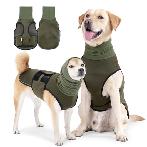 Hundemantel mit beruhigender Kapuze und Ohrenschutz Anti Stress Weste Hund Beruhigungsweste Hund Rollkragen Angst Beruhigungsjacke für Hunde Calmingshirt mit reflektierenden Streifen -Grün, XL von AidSci