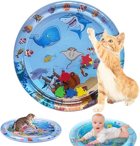 Sensorische Wasser Spielmatte, Katzen-Wasser-Spielmatte Im Sommer, Sommer Wassersensorische Spielmatte, Sommer Wasserspielmatte, Interaktives Katzenspielzeug, Wassermatte für Katzen, Hunde (C, 60cm) von AidSci