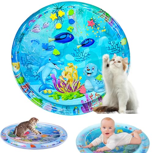 Sensorische Wasserspielmatte, Katzen-Wasser-Spielmatte Im Sommer, Sommer Wasser Sensorische Spielmatte, Sommer Wasserspielmatte, Interaktives Katzenspielzeug, Wassermatte für Katzen, Hunde -(E, 100cm) von AidSci