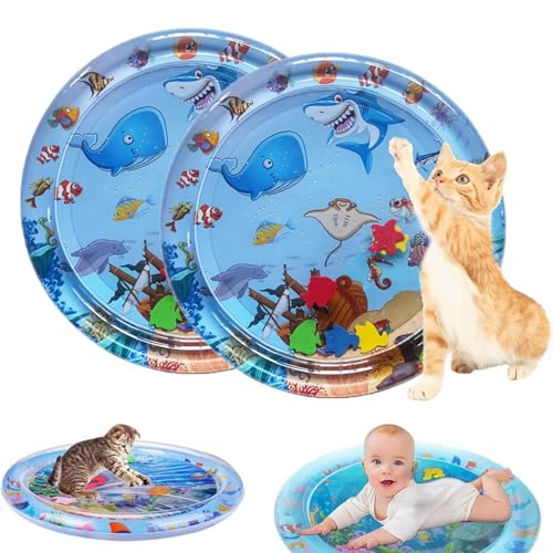 Sensorische Wasserspielmatte, Katzen-Wasser-Spielmatte Im Sommer, Sommer Wasser Sensorische Spielmatte, Sommer Wasserspielmatte, Interaktives Katzenspielzeug, Wassermatte für Katzen -2pcs (C, 60cm) von AidSci