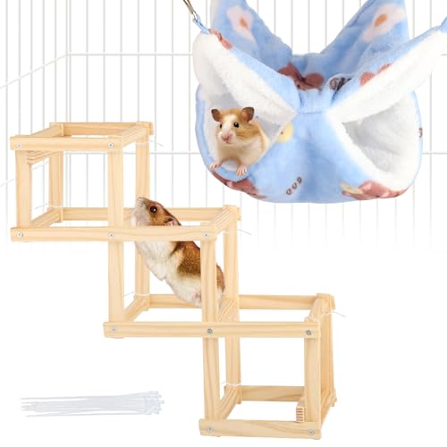 Hamsterkäfig-Zubehör, Rattenspielzeug beinhaltet 1 Ratten-Hängematte + 1 Holz-Kletterleiter, Ratten-Anreicherungsspielzeug, Rattenzubehör für Chinchilla-Zuckergleiter, Meerschweinchen, Rattenspielzeug von Aiieim