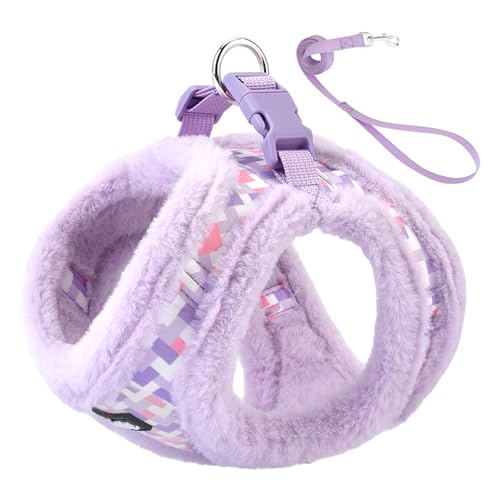 AIITLE Fleece gefüttert Hundegeschirr und Leine Set für Spaziergänge - Winter Karierten Schritt in Weste Geschirr, No-Pull Plüsch Hundegeschirr für Outdoor-Gehen, Training für mittlere Hunde lila M von Aiitle