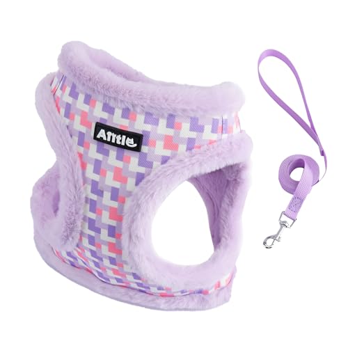 AIITLE Hundeweste Geschirr und Leine Set - No Pull Escape Proof Hund Wintergeschirr mit Sicherheitsschnalle, Lightweight Plaid Haustier Outdoor-Geschirre für kleine Hunde lila S von Aiitle