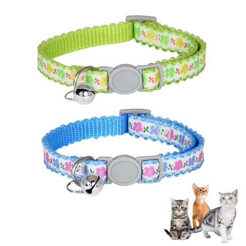 AIITLE Katzenhalsband mit Glöckchen, verstellbares Katzenhalsband mit Blumendruck, für Mädchen, Katzen und Jungen, Katzen, Kätzchen, Welpen, weiche, stilvolle Blumenmuster, Katzenhalsbänder, Hellblau von Aiitle