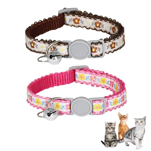 AIITLE Katzenhalsband mit Glöckchen, verstellbares Katzenhalsband mit Blumendruck, für Mädchen, Katzen und Jungen, Katzen, Kätzchen, Welpen, weiche, stilvolle Blumenmuster, Katzenhalsbänder, von Aiitle