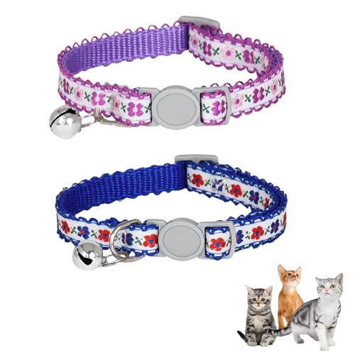 AIITLE Katzenhalsband mit Glöckchen, verstellbares Katzenhalsband mit Blumendruck, für Mädchen, Katzen und Jungen, Katzen, Kätzchen, Welpen, weiche, stilvolle Blumenmuster, Katzenhalsbänder, von Aiitle