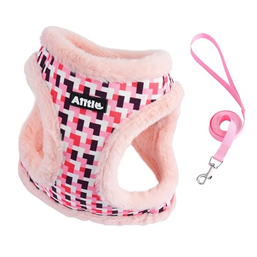 AIITLE Step in Dog Vest Harness und Leine Set - No Pull Escape Proof Dog Winter Harness mit Sicherheitsschnalle, leichte Plaid Pet Outdoor-Geschirre für kleine Rosa Pink S von Aiitle