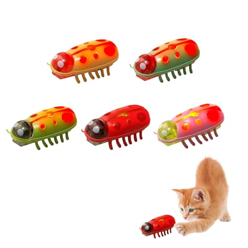 Ailan 5 Stücks Pet Mini Marienkäfer, elektrisches Katzenspielzeug, kann Licht ausstrahlen, interaktives Spielzeug, Käfer, Lernspielzeug für Katzen und Kätzchen zum Spielen und Trainieren von Ailan