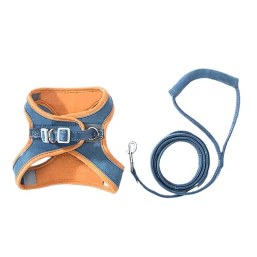 Ailan Anti Quetsch Set aus Leine und Geschirr für Katzen mit Traktionsgriff für bequemere Spaziergänge. Katzengeschirr und Zugset aus Stoff, Orangeblau, L von Ailan