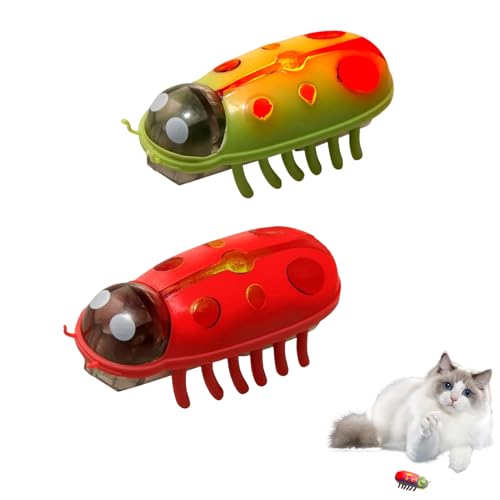 Ailan Pet Mini Marienkäfer, elektrisches Katzenspielzeug, kann Licht ausstrahlen, interaktives Spielzeug, Käfer, Lernspielzeug für Katzen zum Spielen und Trainieren (Rot Grün + Grün Schwarz) von Ailan