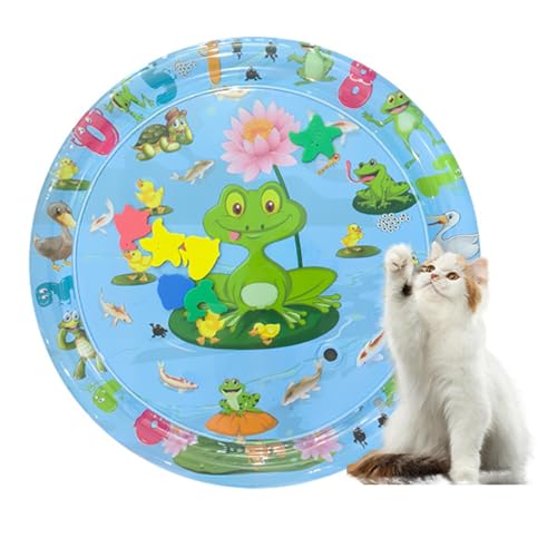 Ailan Verdickte Wassersensor Spielmatte für Katzen, Wassersensor Spielmatte, Kühlmatte mit Luftpumpe, Katzenwasserspielzeug, interaktives Katzenspielzeug für Hauskatzen (Frosch*65cm) von Ailan