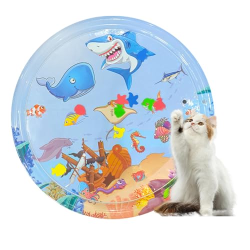 Ailan Verdickte Wassersensor Spielmatte für Katzen, Wassersensor Spielmatte, Kühlmatte mit Luftpumpe, Katzenwasserspielzeug, interaktives Katzenspielzeug für Hauskatzen (Hai*100cm) von Ailan