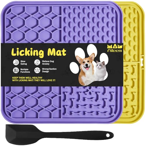 Aileem Schleckmatte für Hunde und Katze, 2 Pcs Slow Feed Leckmatte - Welpen Leckmatte mit Saugnäpfen für langsame Fütterung, Baden und Training, lindern Angst und Langeweile für Hunde (mit Spreizer) von Aileem